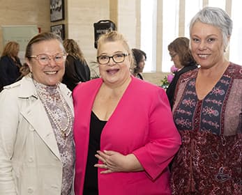 Inaugural 2011 Inductee, Professor Fiona Wood AO, alongside Honourable Sue Ellery MLC and WA Women’s Hall of Fame Chairperson Fiona Reid at the 2025 launch event.