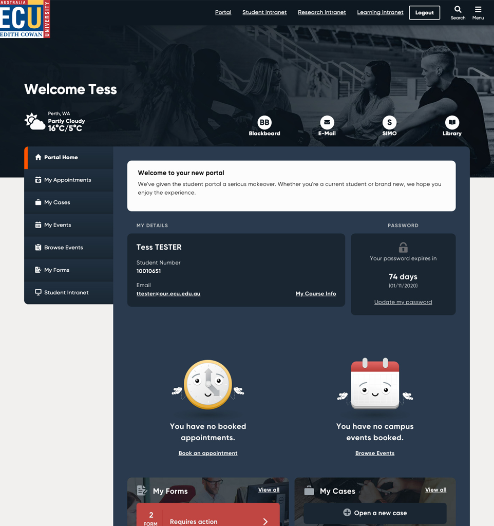 Current Student - Web experience example