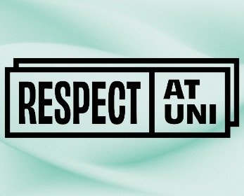 Respect at Uni logo on a light teal background.