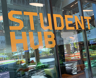 Signage reading 'Student Hub'