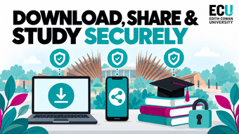 Illustration showing secure downloading, sharing and studying online.